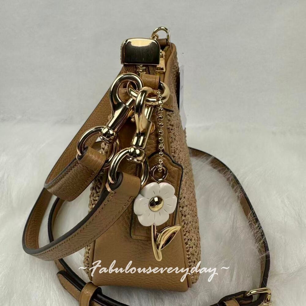 Coach Teri Shoulder Bag Crossbody With Charm Straw/Gold/Toast CEC43 NWT - Picture 4 of 8